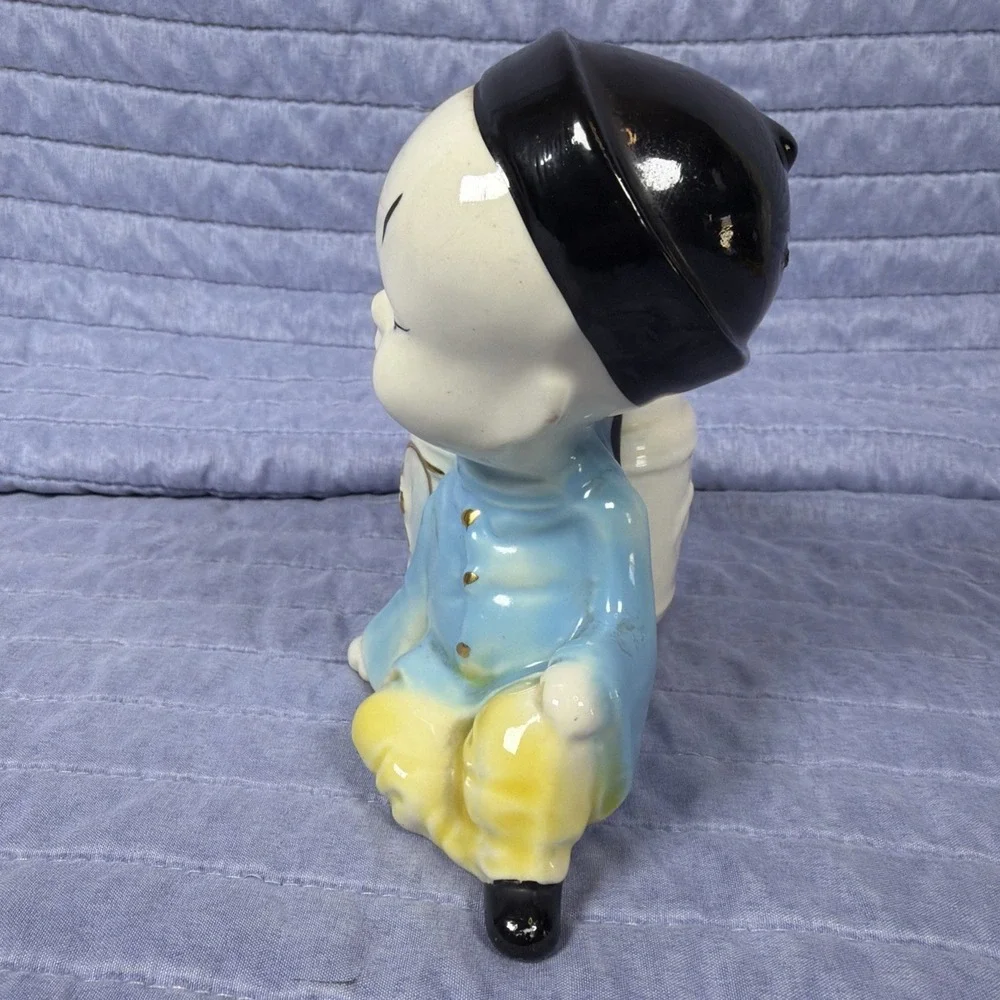 Vintage Joan Lea Creations Planter Oriental Boy Figurine 22K Gold Hand Painted